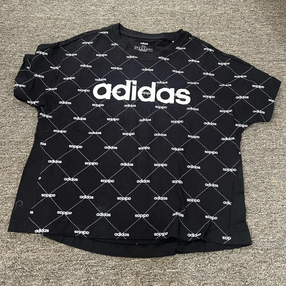 Adidas Black Logo Short Sleeve Oversized T-Shirt Size XS